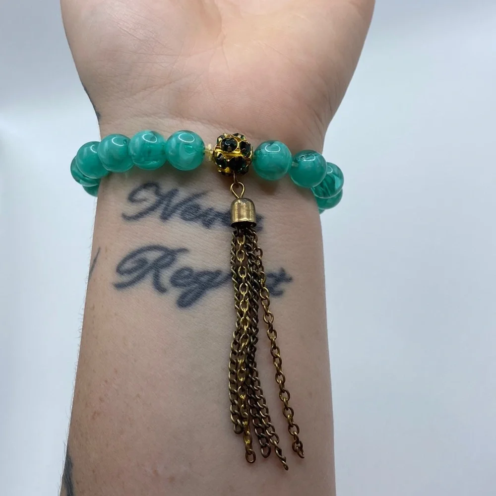 Green Beaded Dangle Bracelet